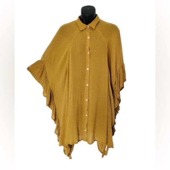 Free People Ruffle Side Oversize Button-Down Tunic Top w/ Pockets - Size S - Picture 4 of 4